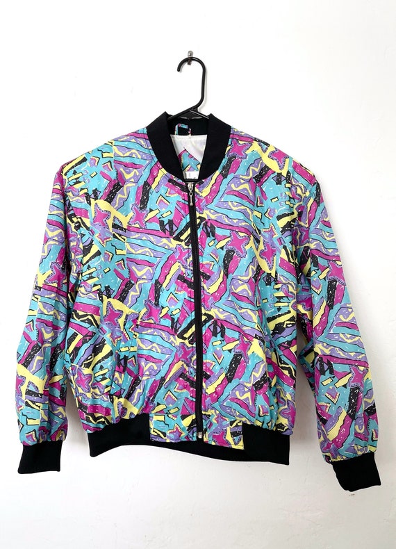 Vintage 90s Nylon Colorful Printed Bomber Jacket