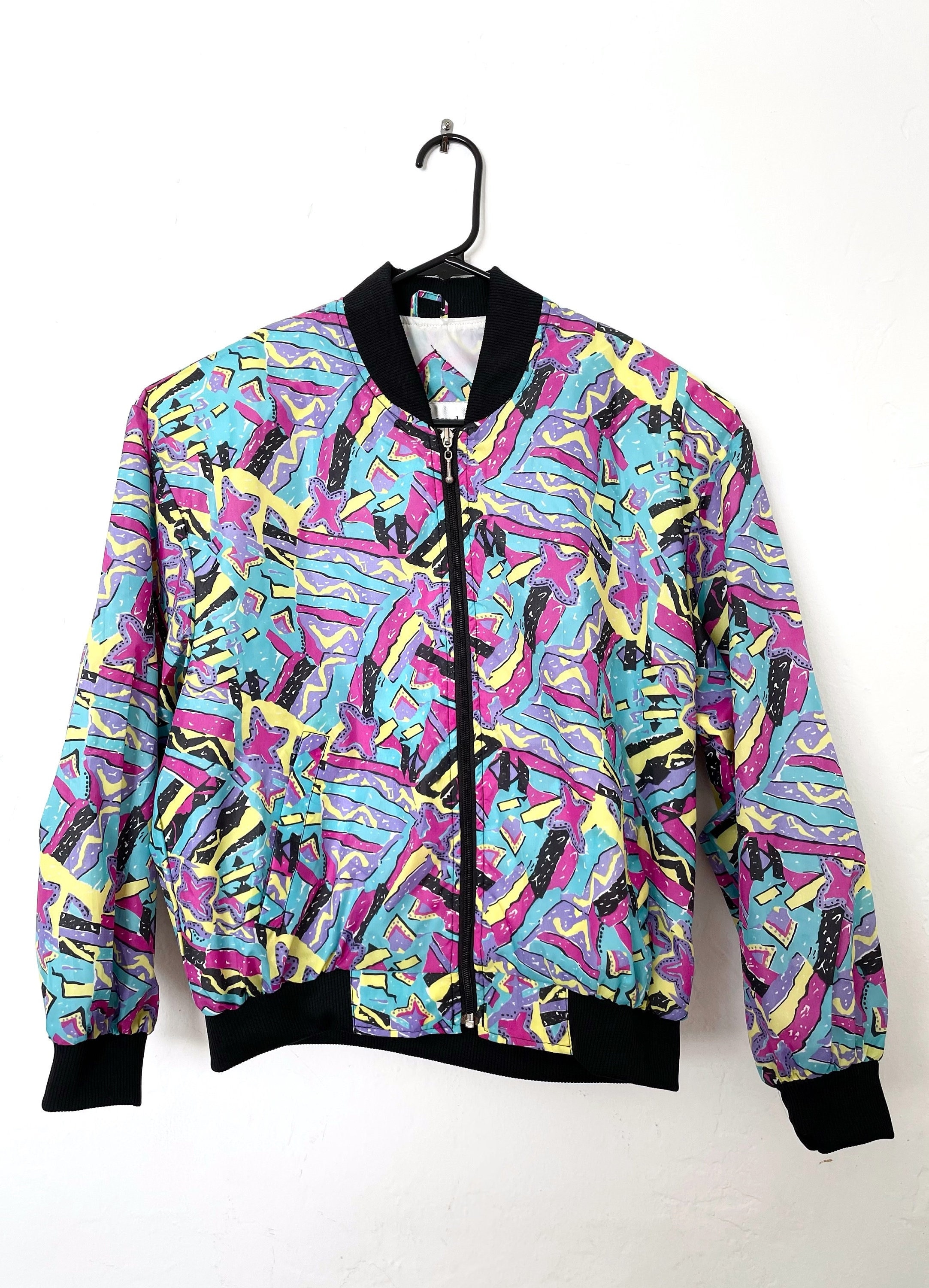 Vintage 90s Nylon Colorful Printed Bomber Jacket Etsy Ireland