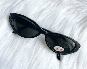 Vintage Retro Black Textured Cat Eye Sunglasses