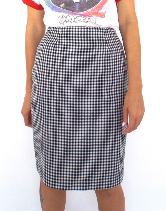 Vintage 90s High-Waist Black and White Gingham Pr… - image 2