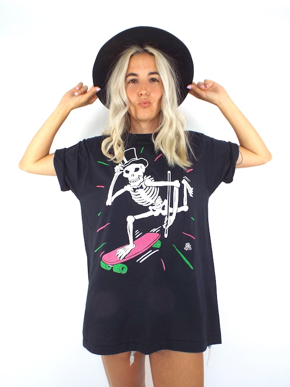 Vintage Oversized Paper Thin Skateboarding Skeleto