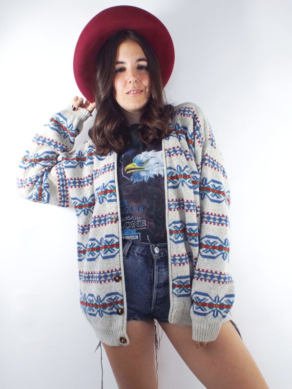 Vintage 90s Oversized Fair Isle Print Button Front