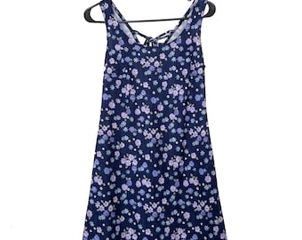 Vintage 90s Purple and Blue Floral Print Mini Dress