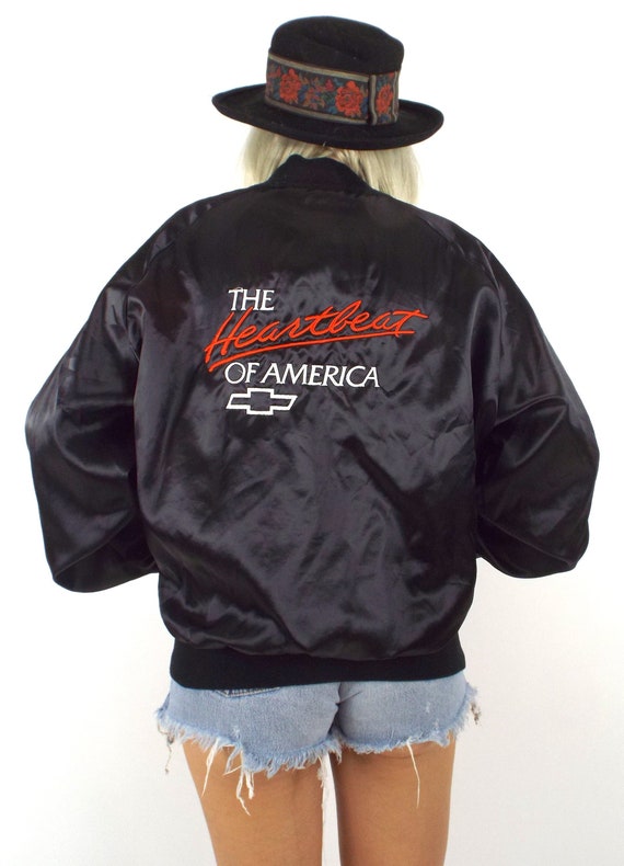 Vintage Black Chevrolet Satin Varsity-Style Jacket