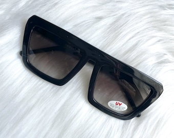 Vintage 80s Chunky Square Black Sunglasses