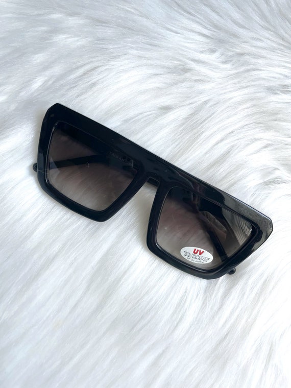 Vintage 80s Chunky Square Black Sunglasses