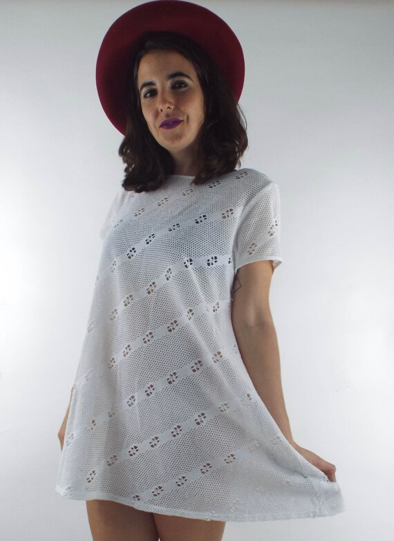Vintage 90s Sheer Crochet Style Shift Dress - image 4