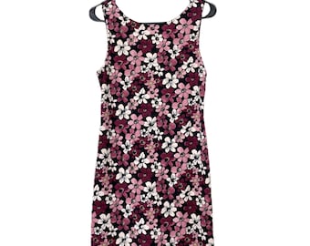 Vintage 90s Pink and Purple Floral Print Mini Dress -- Size Small