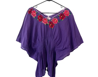 Vintage Purple Embroidered Peasant Top