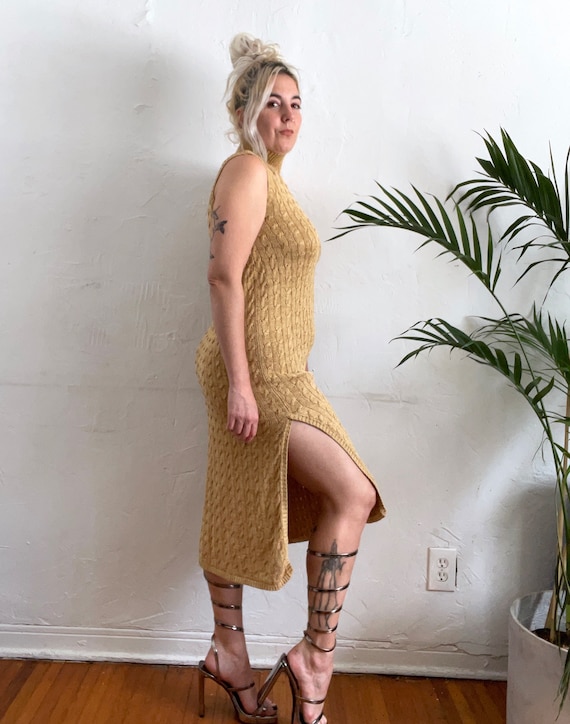 metallic gold knit dress Metallic Knit Dress – Retrofete main image 1
