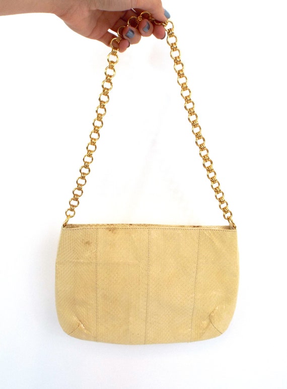 Vintage 80s Cream Snakeskin Shoulder Bag - image 2