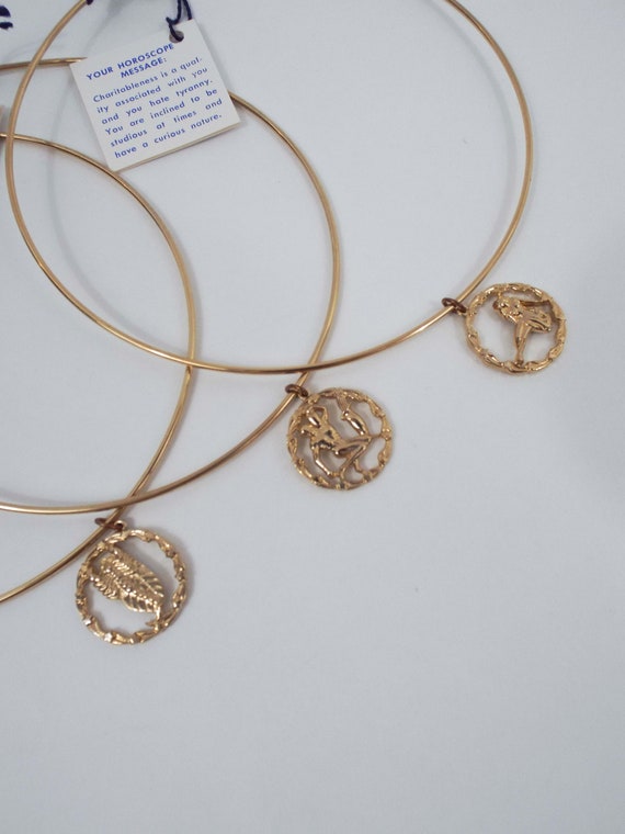 Vintage 70s Faux Gold Zodiac Sign Choker - Many s… - image 4