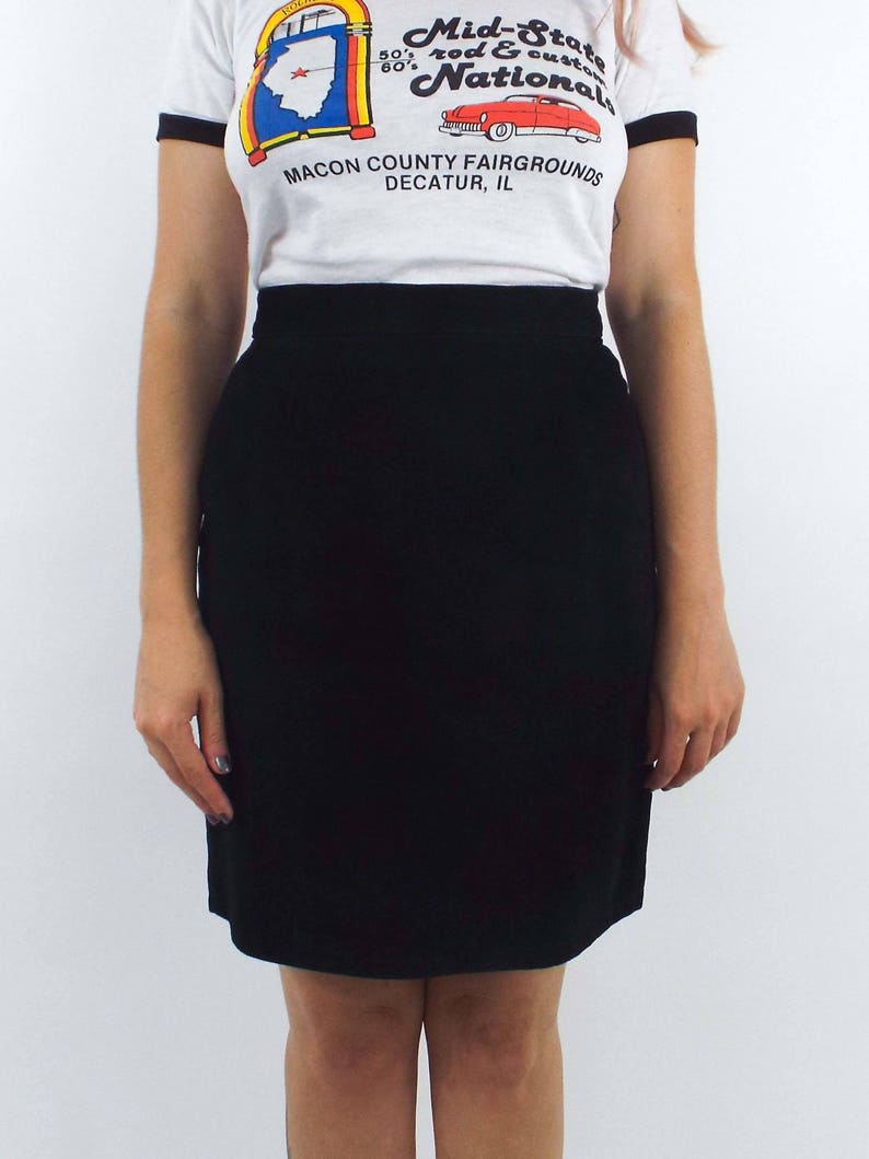 Vintage 80s Black Suede High-Waist Pencil Skirt Size 28