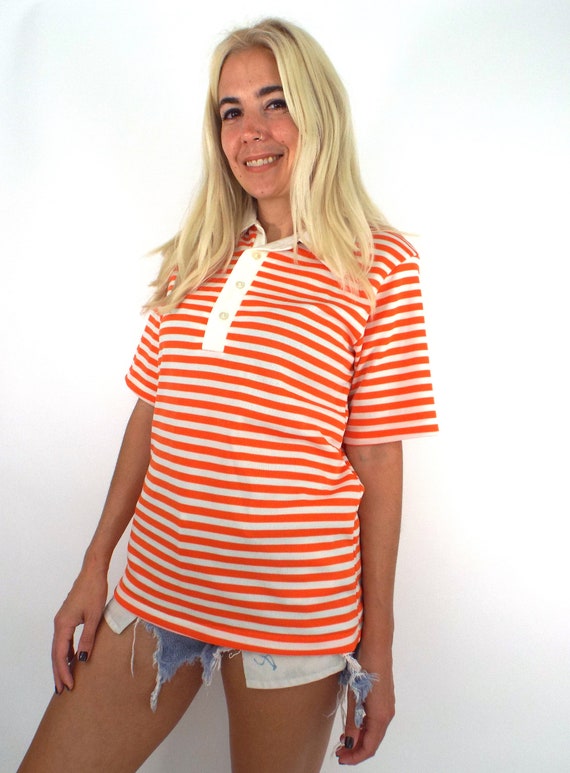 Vintage 70s Polyester Striped Polo Top - image 3