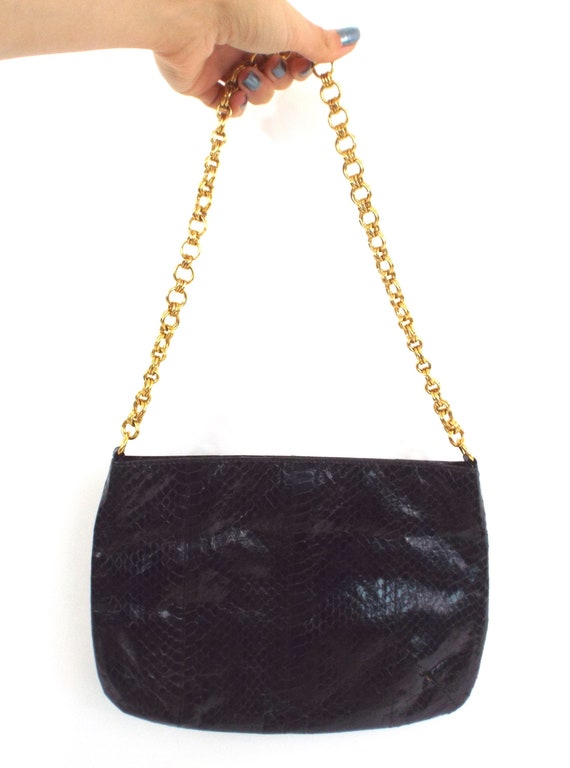 Vintage 80s Black Snakeskin Shoulder Bag