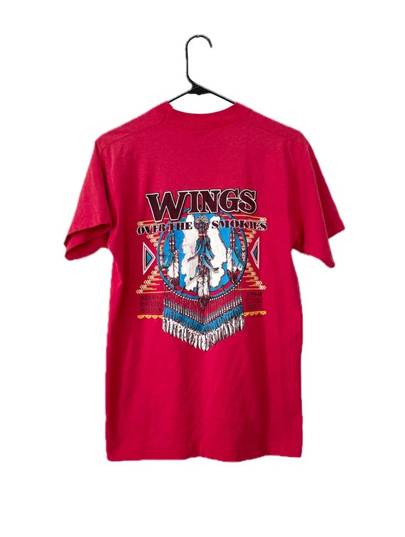 Vintage 90s Red Wings Over the Smokies Dreamcatcher Design Biker Tee