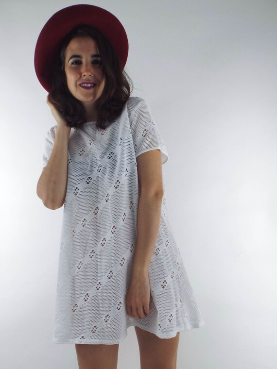 Vintage 90s Sheer Crochet Style Shift Dress - image 3