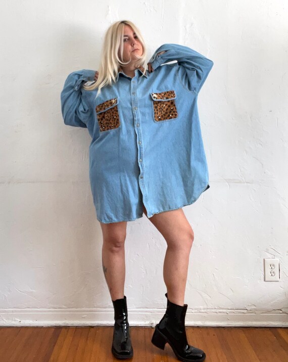Buy Vintage 90s Rhinestone Leopard Print Detail Denim Shirtdress Online in India - Etsy Buy Vintage 90s Rhinestone Leopard Print Detail Denim Shirtdress Online in India - Etsy