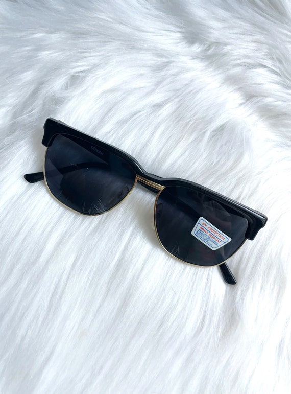 Vintage 80s Black and Gold Dark Tinted Sunglasses