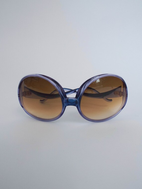 Vintage 70s Retro Round Blue Oversized Sunglasses