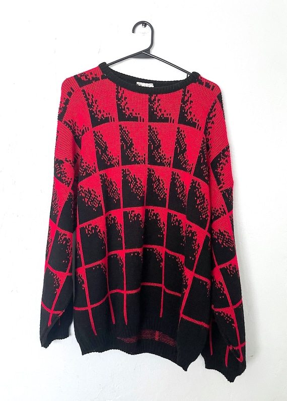 Vintage 80s Red and Black Oversized Graphic Sweat… - image 1