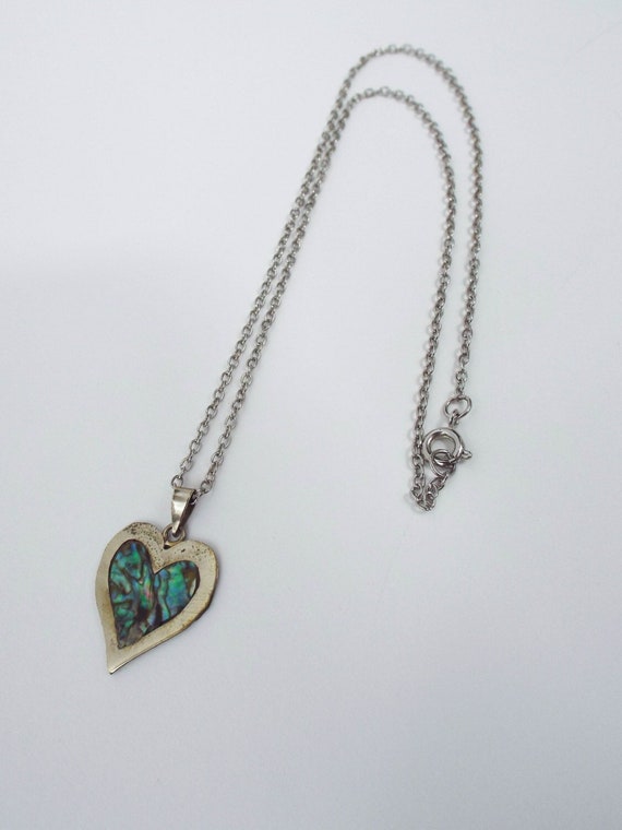 Vintage Shimmery Abalone Heart Charm Necklace