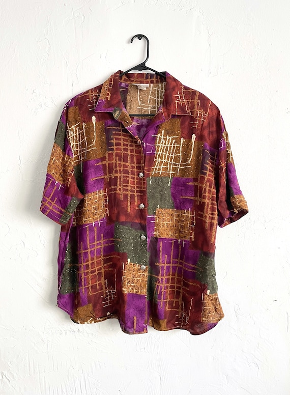 Vintage 90s Patchwork Print Button Down Top