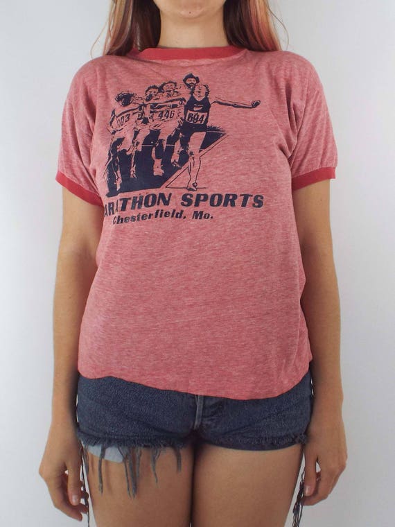 Vintage 70s Marathon Sports Red Ringer Tee - image 2