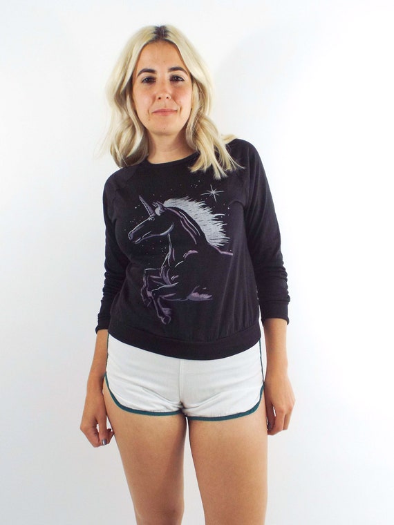 Vintage 80s Black Long Sleeve Unicorn Tee - image 2