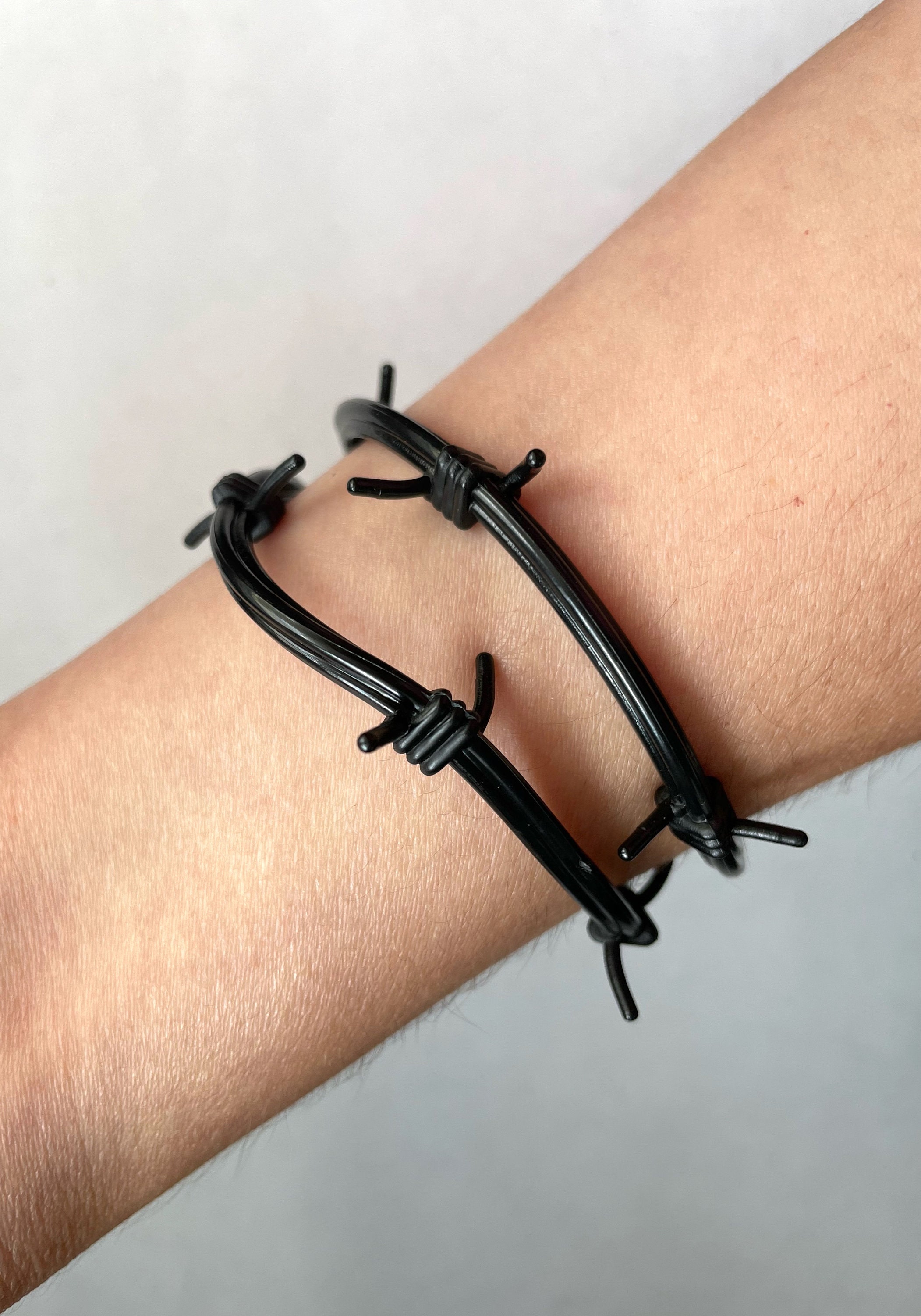 Black Barb Wire Bracelets for Kids (Small Size) Plastic. (12 Pack)