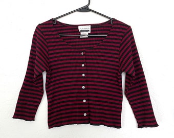 Vintage 90s Burgundy and Black Striped Cropped Cardigan