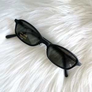 Vintage 90s Small Matte Black Dark Tinted Sunglasses