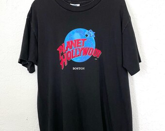 Vintage 90s Planet Hollywood Boston Earth Design Tee