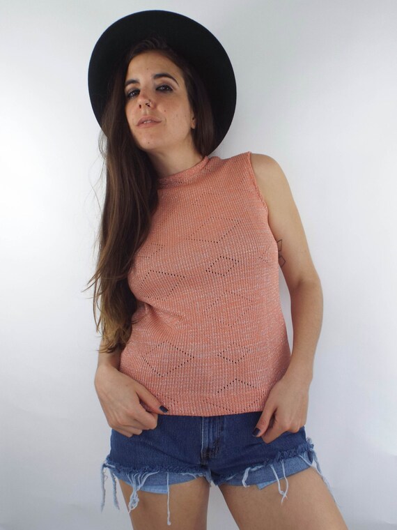 Vintage Shimmery Salmon Knit Tank