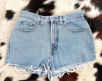 Vintage 90s Cheeky High-Waisted Denim Cut-Off Shorts -- Size 28