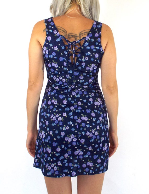 Vintage 90s Purple and Blue Floral Print Mini Dre… - image 5