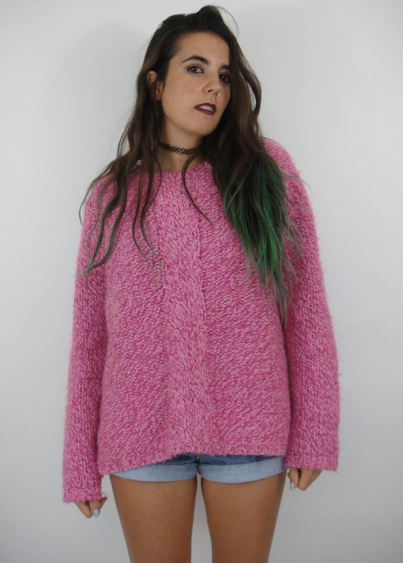 Pretty in Pink Vintage 90s Oversized Chunky Knit … - image 1