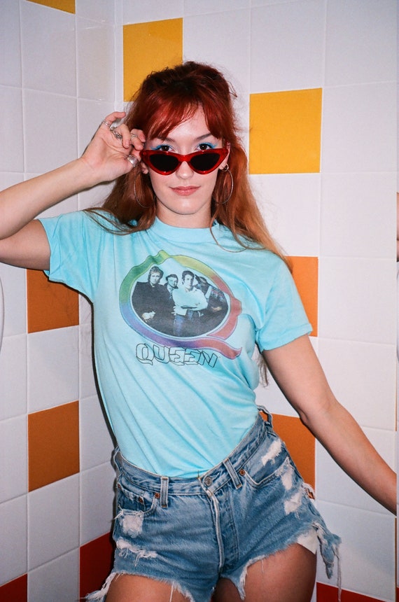 Vintage Baby Blue Queen Tee -- Size Extra Small - image 1