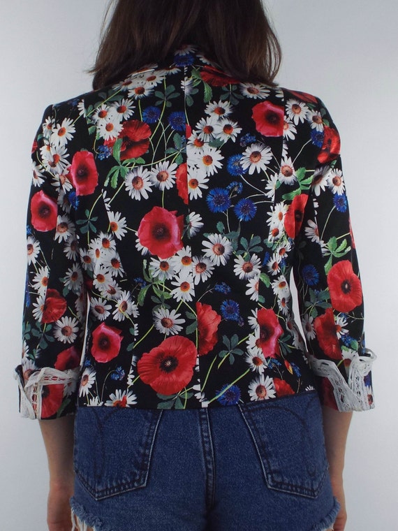 Vintage 90s Cropped Lace Trim Floral Print Blazer - image 5