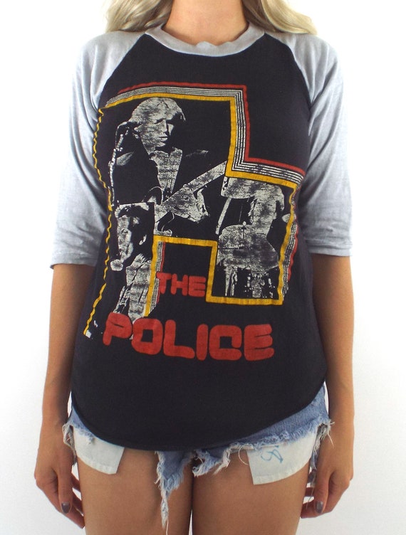 Vintage 80s Distressed Black and Grey The Police … - image 2