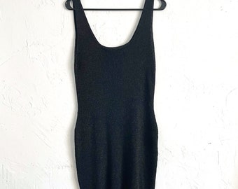 Vintage 90s Metallic Black Knit Bodycon Dress