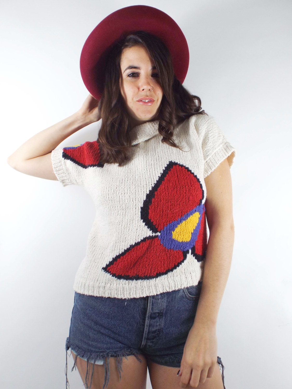 Vintage 80s Knit Flower Design Top - Etsy