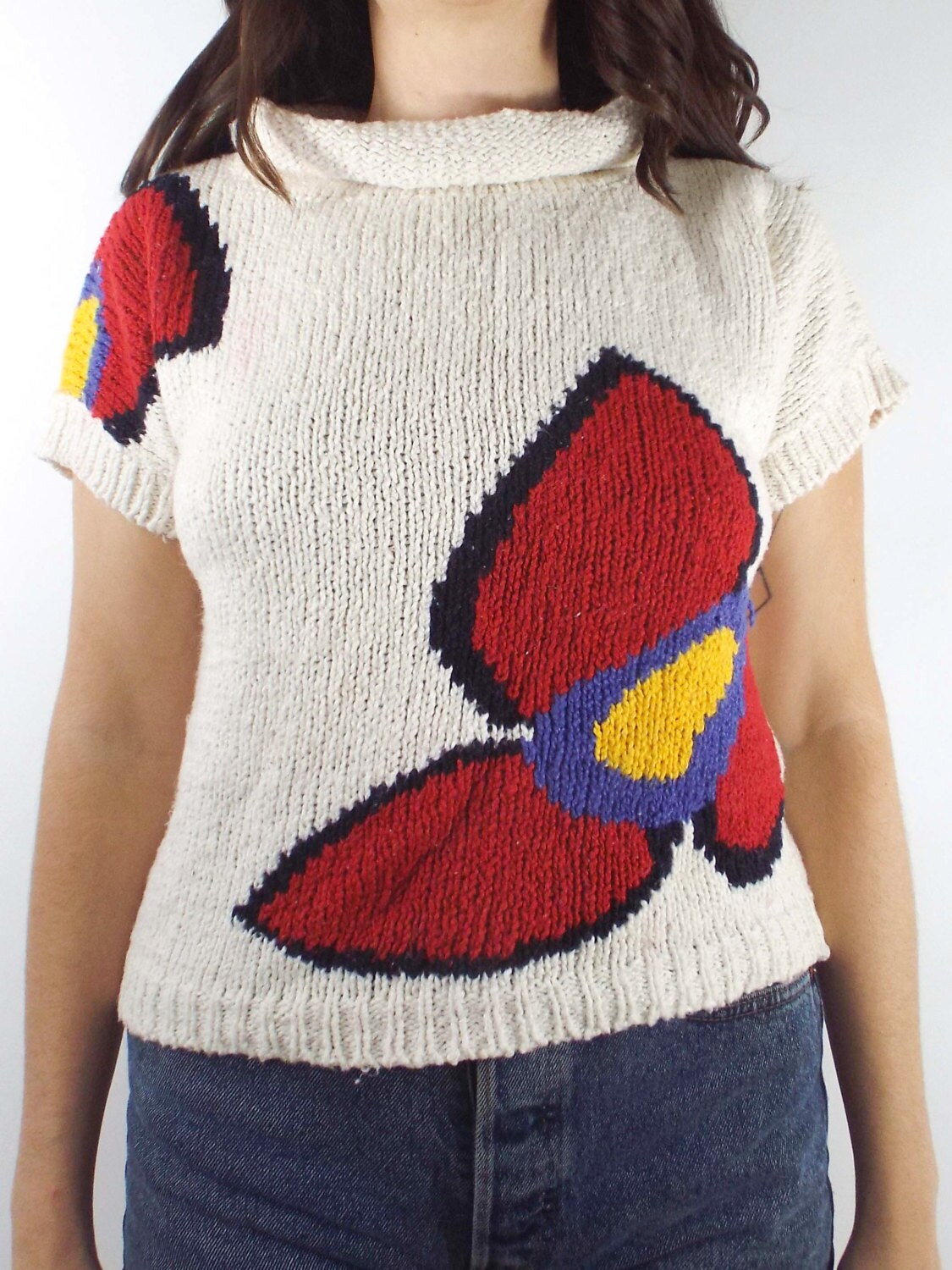 Vintage 80s Knit Flower Design Top - Etsy