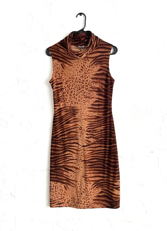 Vintage Y2K Animal Print Turtleneck Dress - image 1