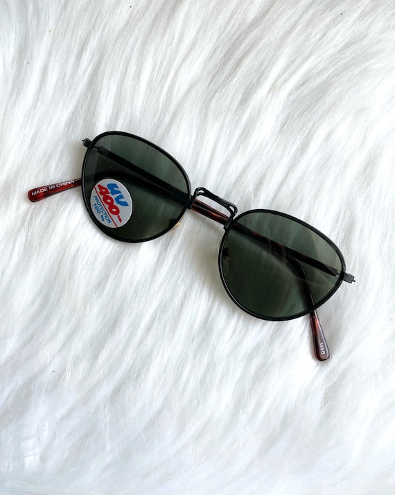 Vintage Round Skinny Black Tortoiseshell Sunglass… - image 1