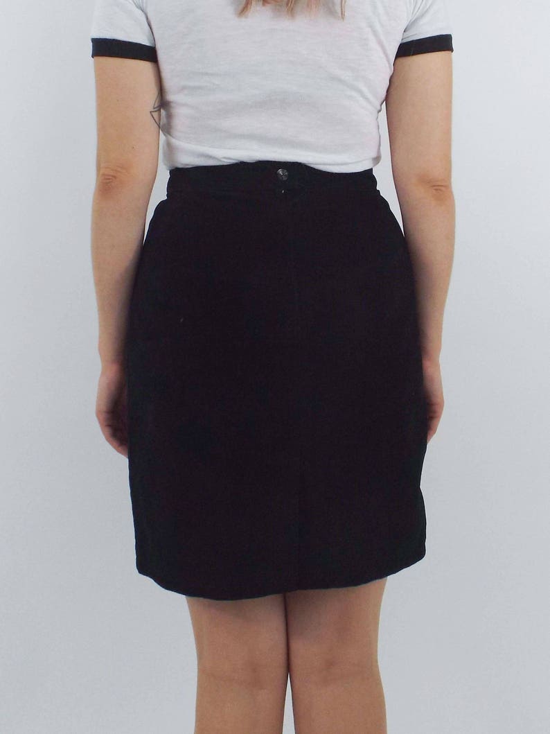 Vintage 80s Black Suede High-Waist Pencil Skirt Size 28