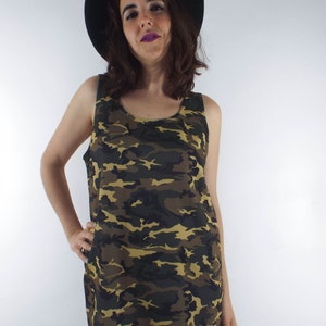 Vintage 90s Camo Print Boxy Mini Tank Dress