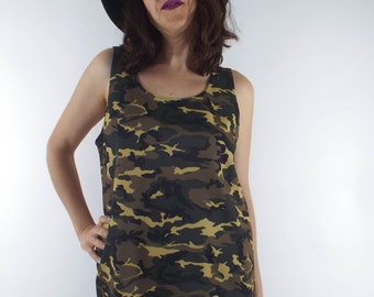 Vintage 90s Camo Print Boxy Mini Tank Dress