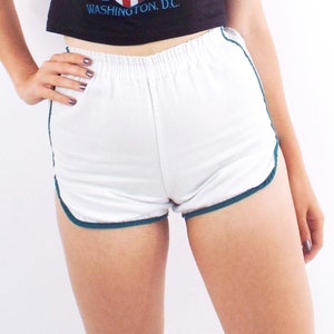 Vintage 70s High-Waisted Green and White Gym Shorts image 4