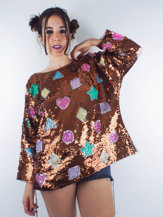 Dancing Queen Vintage Heart and Star Print Sequine